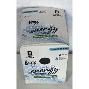 L'eggs Sheer Energy Tights Control Top Medium Support Leg Size B 2pr Black NEW